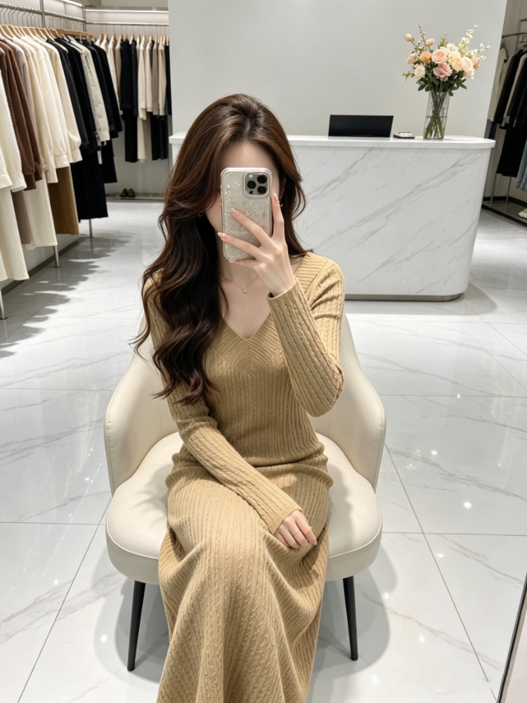 Autumn long sleeve dress package hip bottoming overcoat - Image 5