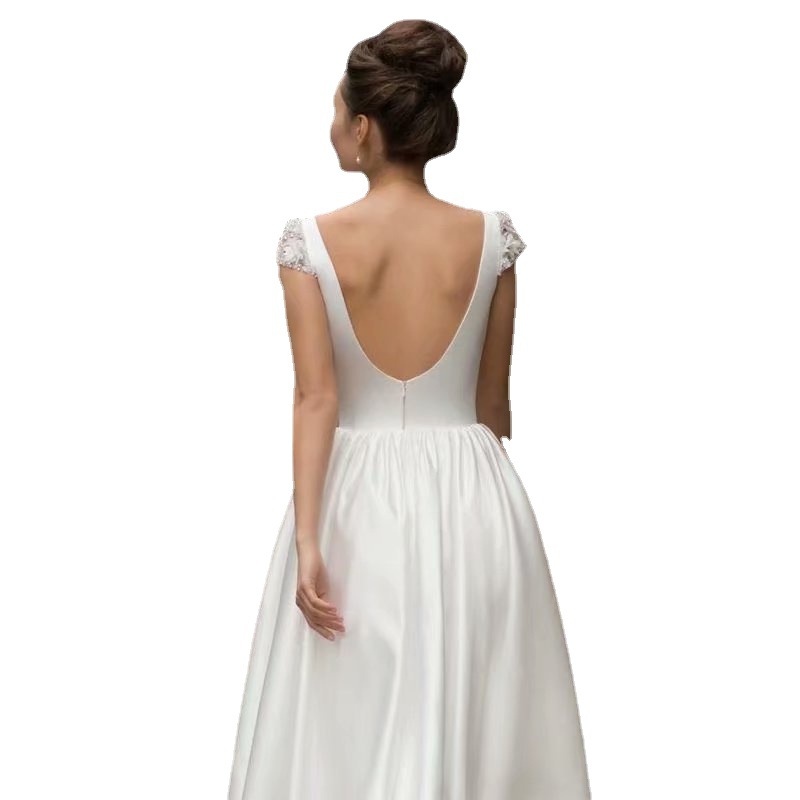 Simple short satin wedding dress large yard elegant dress - Image 4