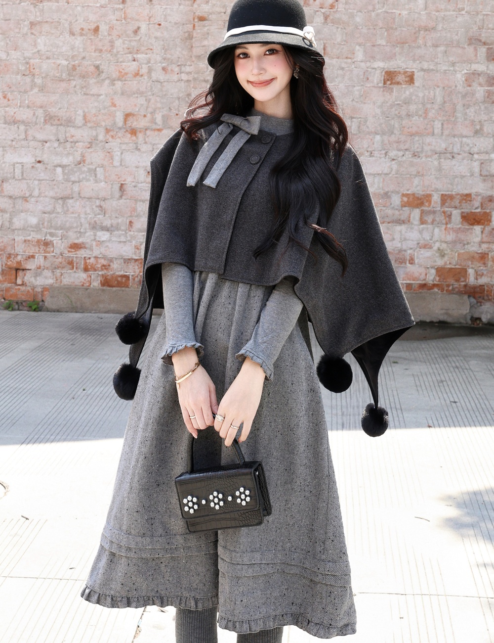 Short irregular small fellow cloak sweet wear shawl 2pcs set - Image 3