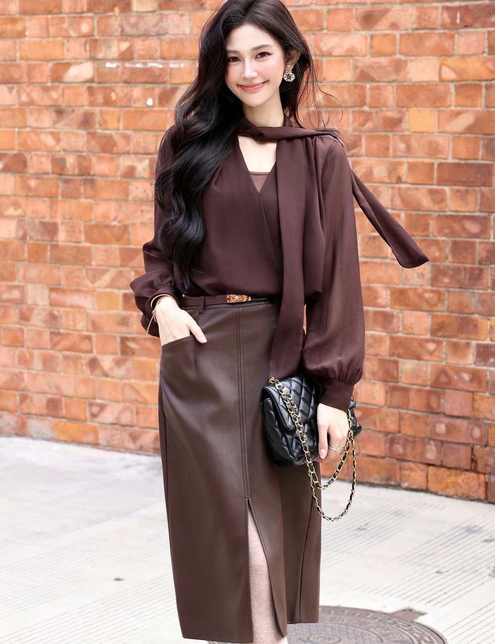 Temperament France style skirt chiffon split shirt 2pcs set - Image 2