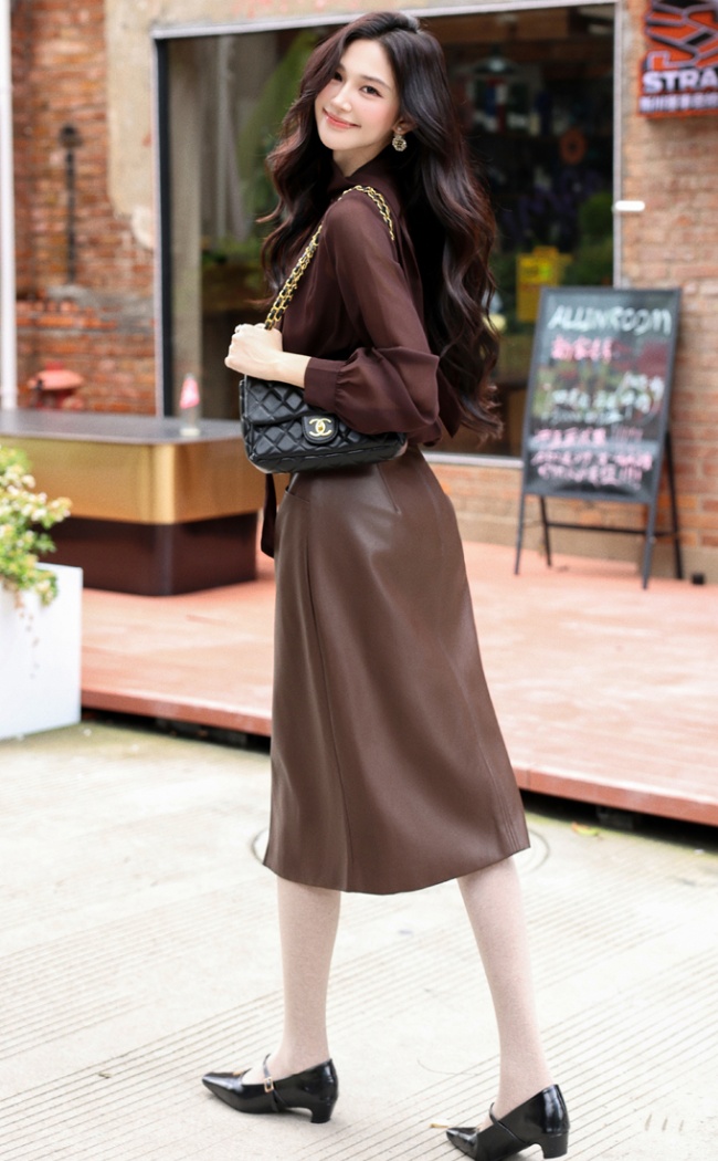 Temperament France style skirt chiffon split shirt 2pcs set - Image 5