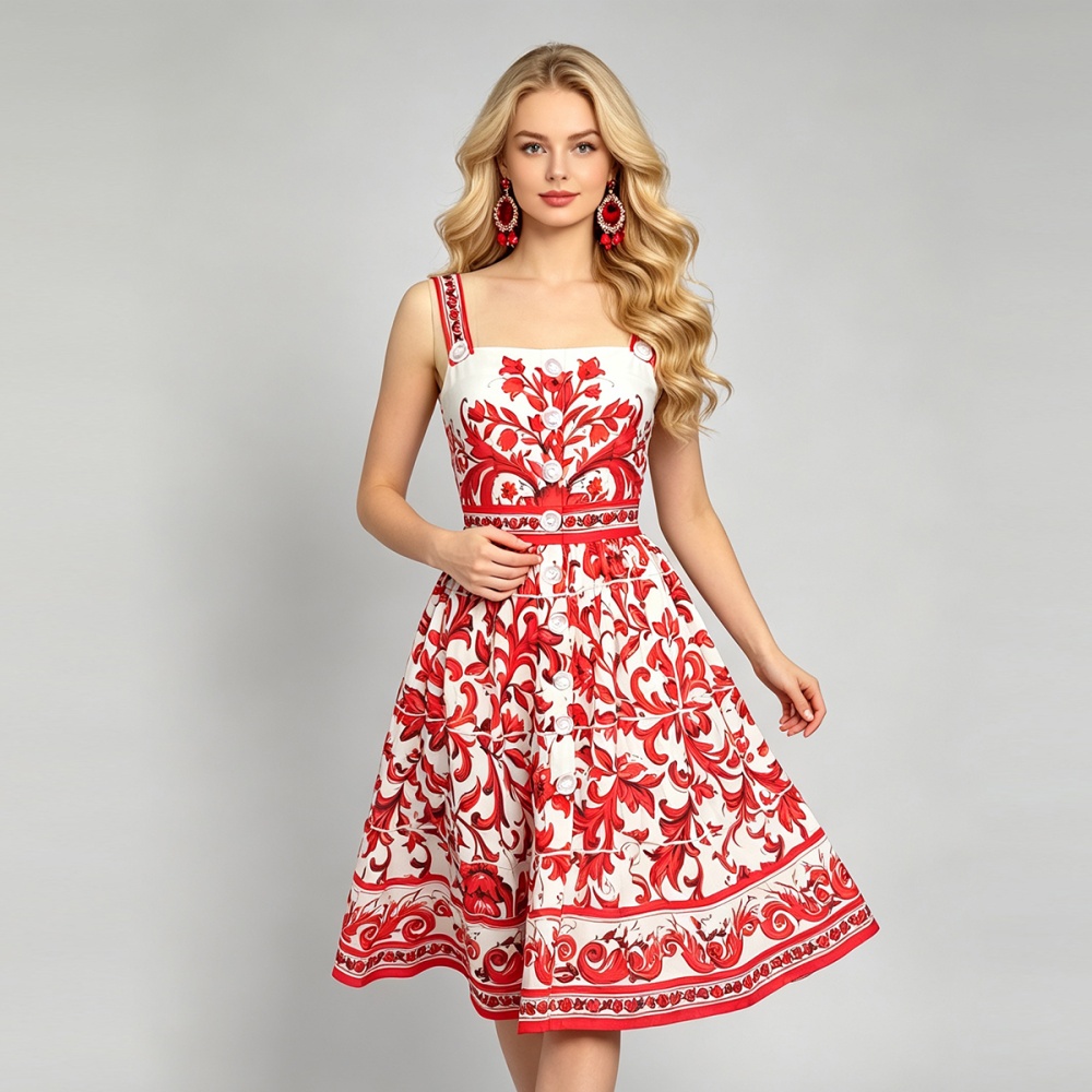 Sling catwalk high waist printing temperament slim dress - Image 3