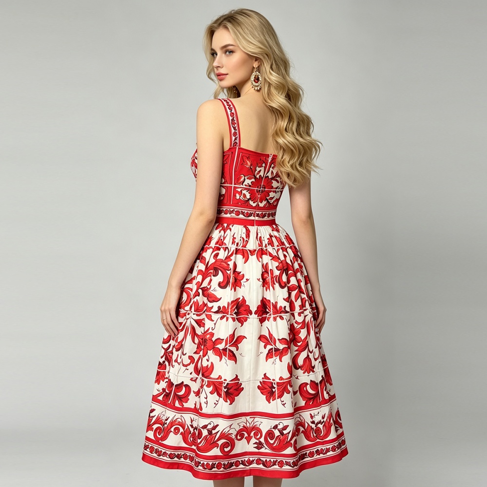 Sling catwalk high waist printing temperament slim dress - Image 4
