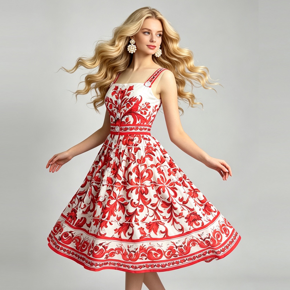 Sling catwalk high waist printing temperament slim dress - Image 5
