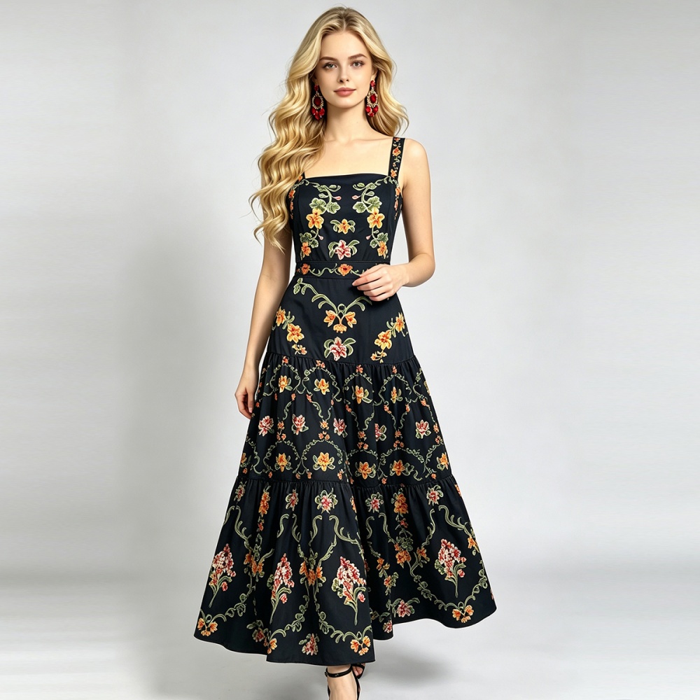Sling printing A-line dress slim summer high waist vest - Image 3