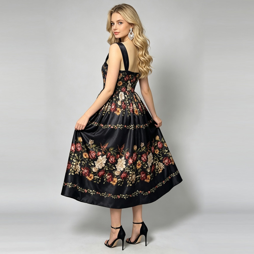 Printing sling A-line dress summer high waist slim vest - Image 4