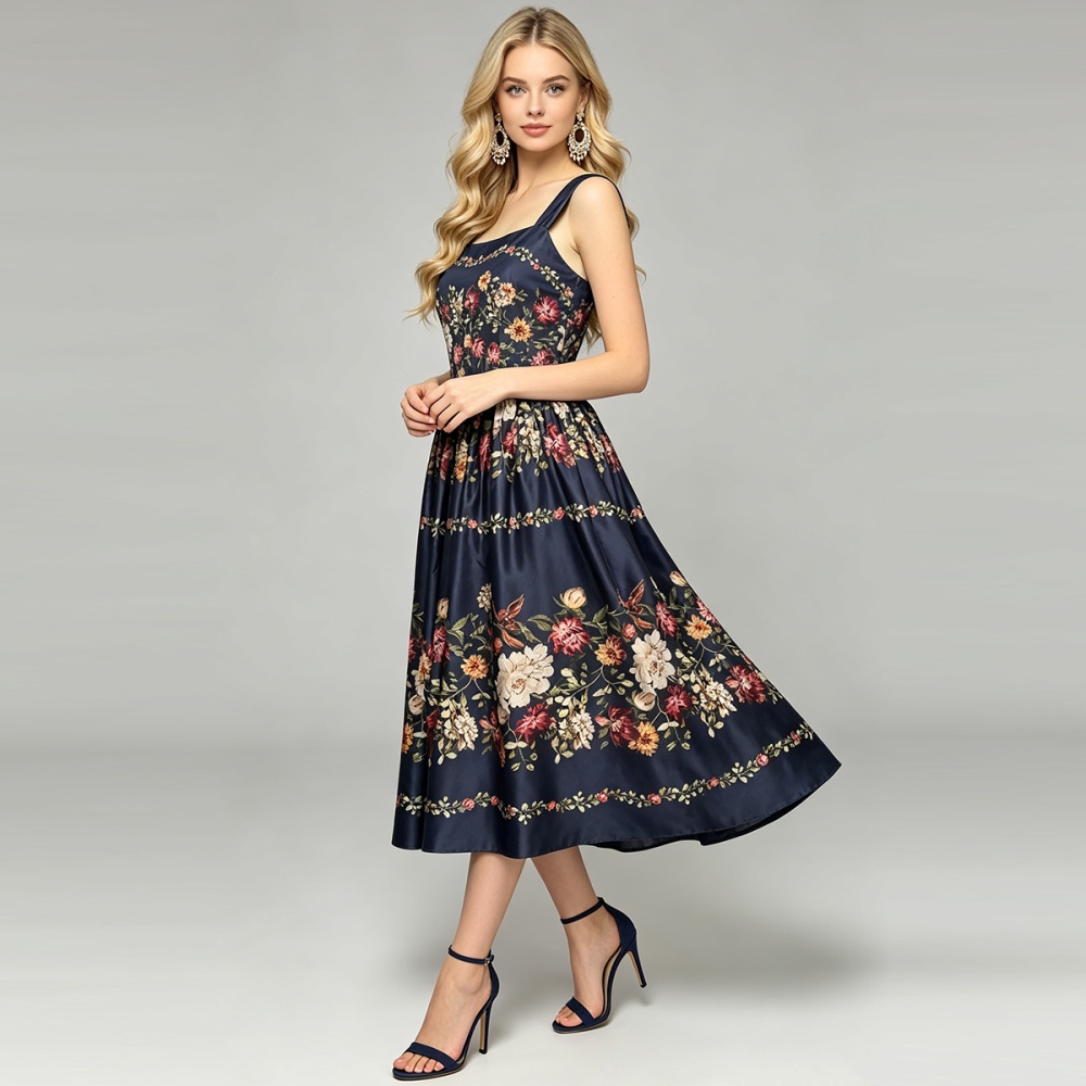 Printing sling A-line dress summer high waist slim vest - Image 5