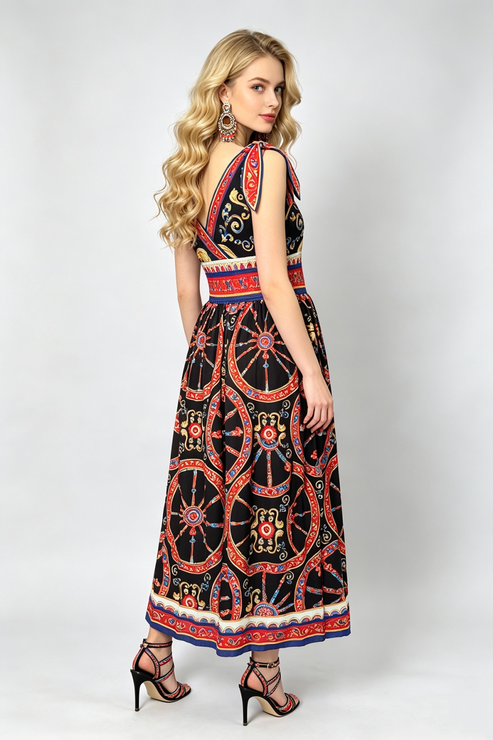 V-neck printing sexy slim bow elastic bandage dress - Image 6