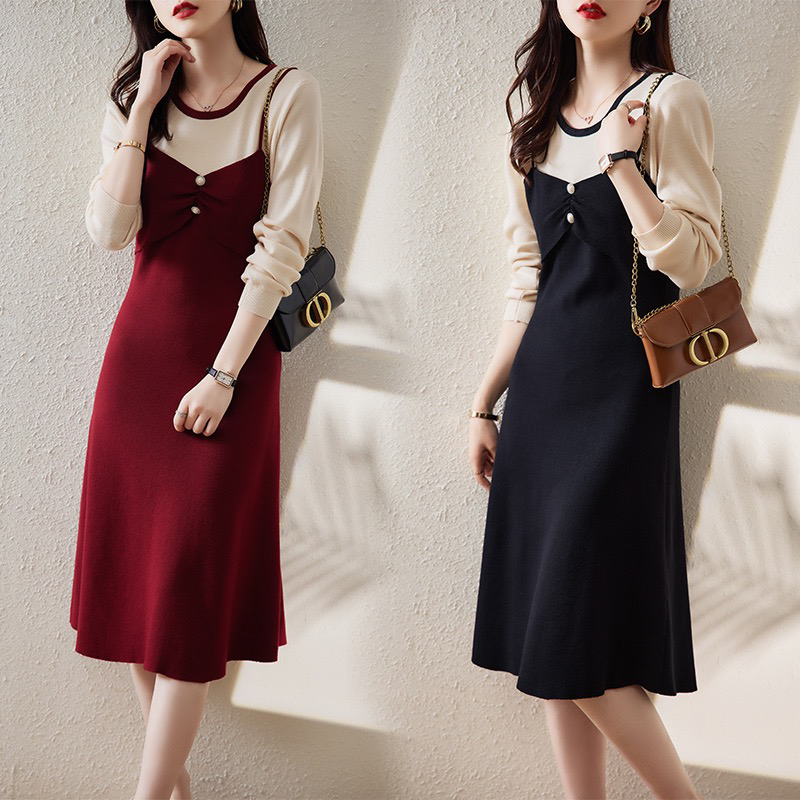 Slim sweater dress Pseudo-two dress for women