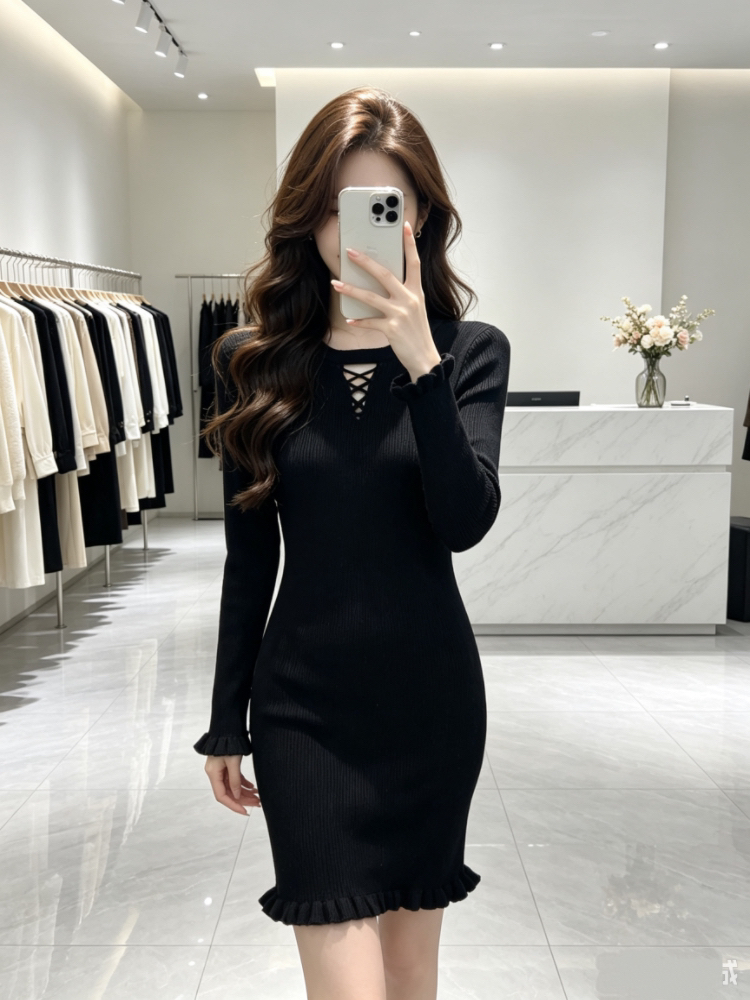 Wood ear France style package hip overcoat slim autumn dress