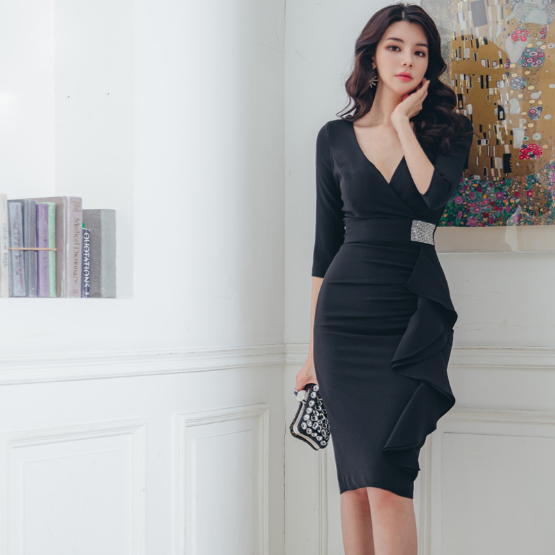 Sexy slim rhinestone V-neck elegant dress - Image 4