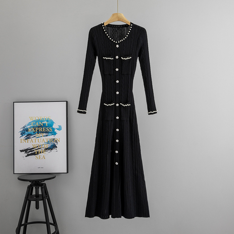Knitted long sleeve cardigan France style sweater dress
