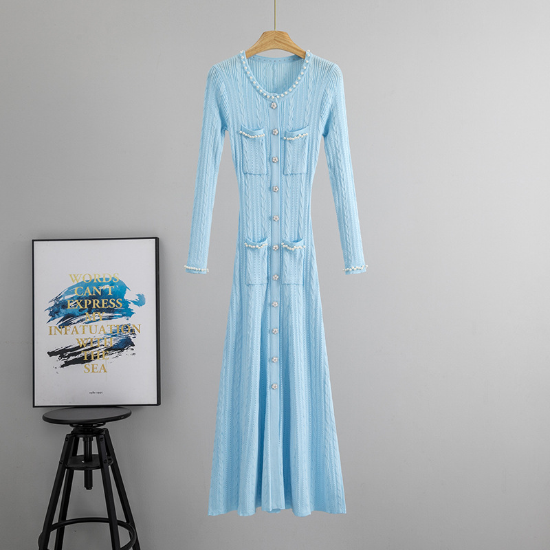 Knitted long sleeve cardigan France style sweater dress - Image 3