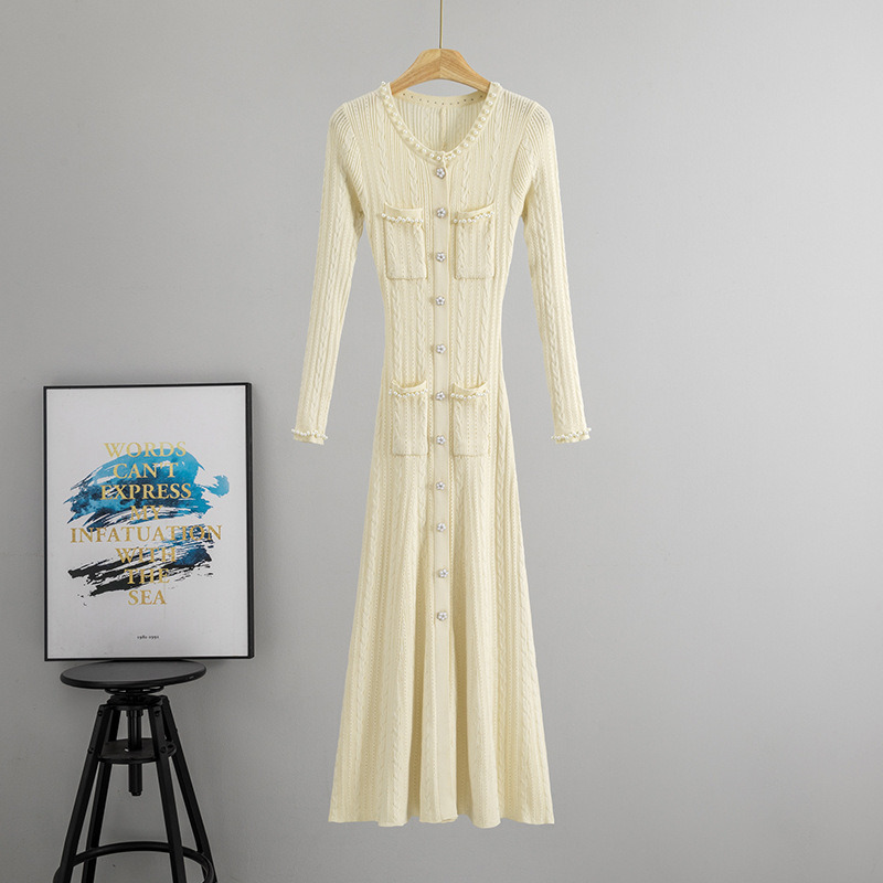 Knitted long sleeve cardigan France style sweater dress - Image 6
