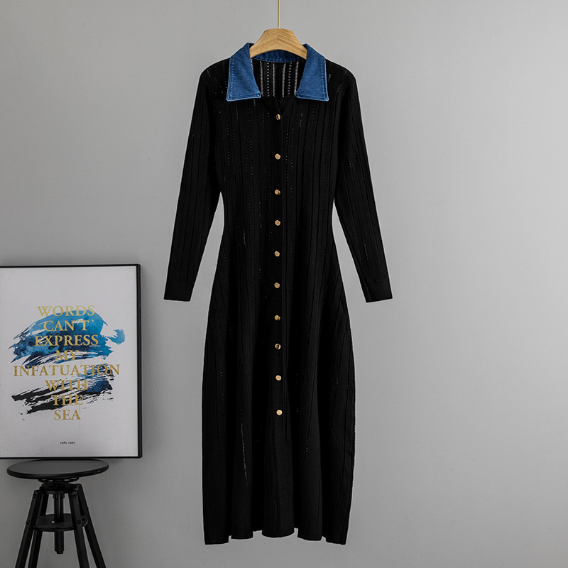 Big skirt denim long dress France style dress for women