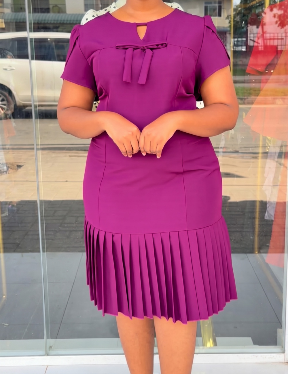 Invisible pleated European style elegant dress for women - Image 3