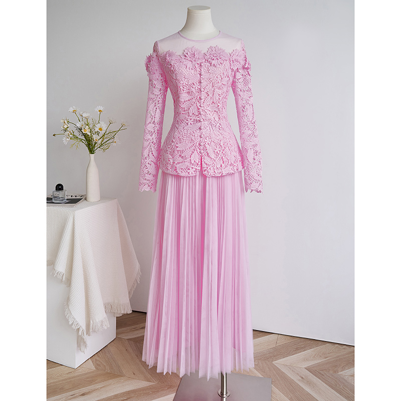 Gauze stereoscopic pinched waist tops jacquard slim skirt - Image 3