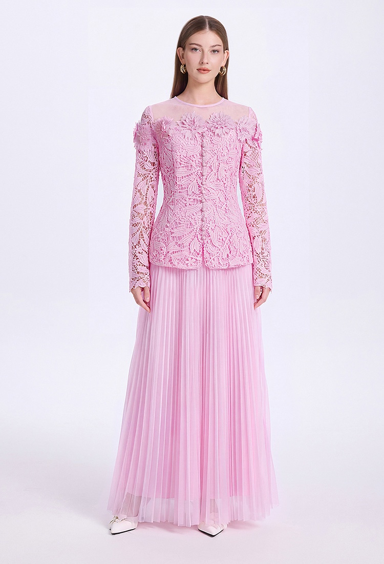 Gauze stereoscopic pinched waist tops jacquard slim skirt - Image 4