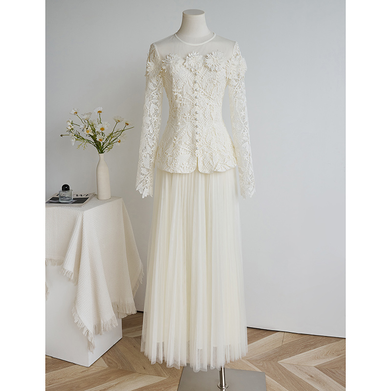 Gauze stereoscopic pinched waist tops jacquard slim skirt - Image 6