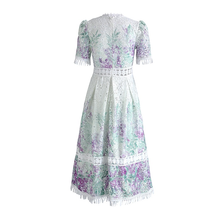 Hollow tassels lace collar long fashion slim dress - Image 3