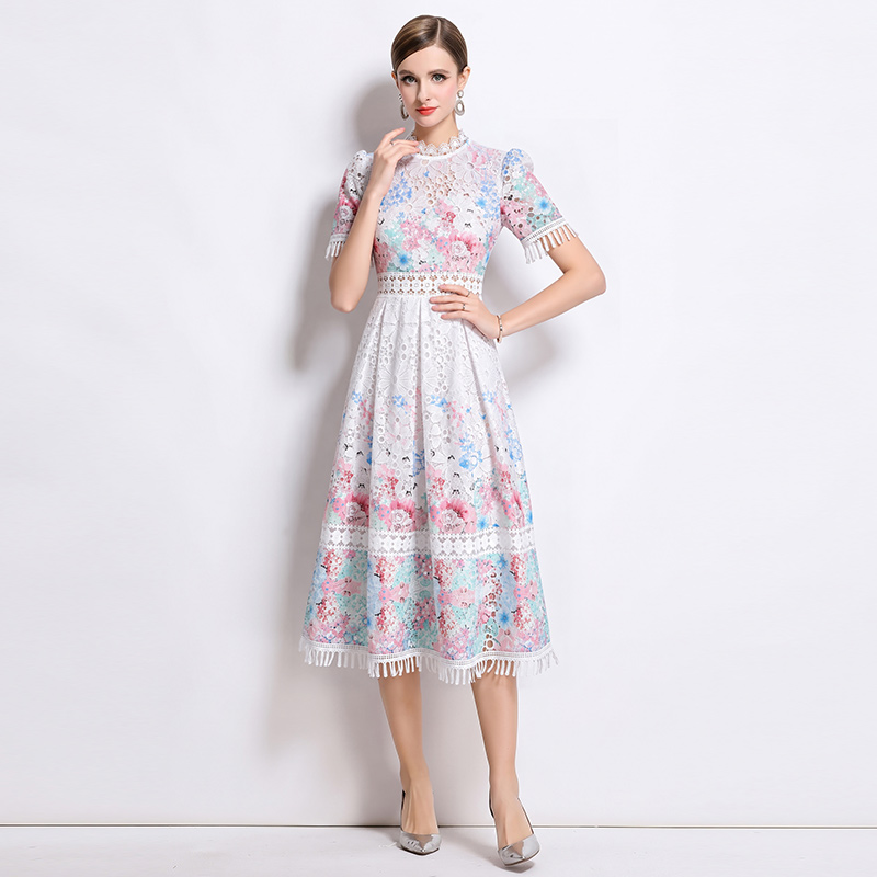 Tassels hollow long slim lace collar lace fashion dress - Image 2