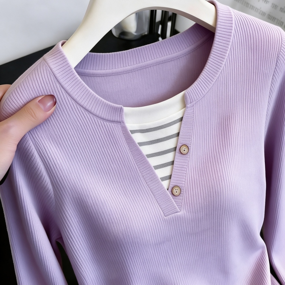 Knitted V-neck tops autumn bottoming shirt for women - Image 2
