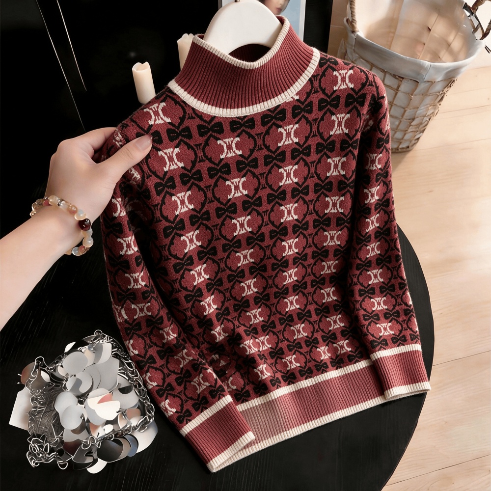 Cashmere loose sweater half high collar shirts