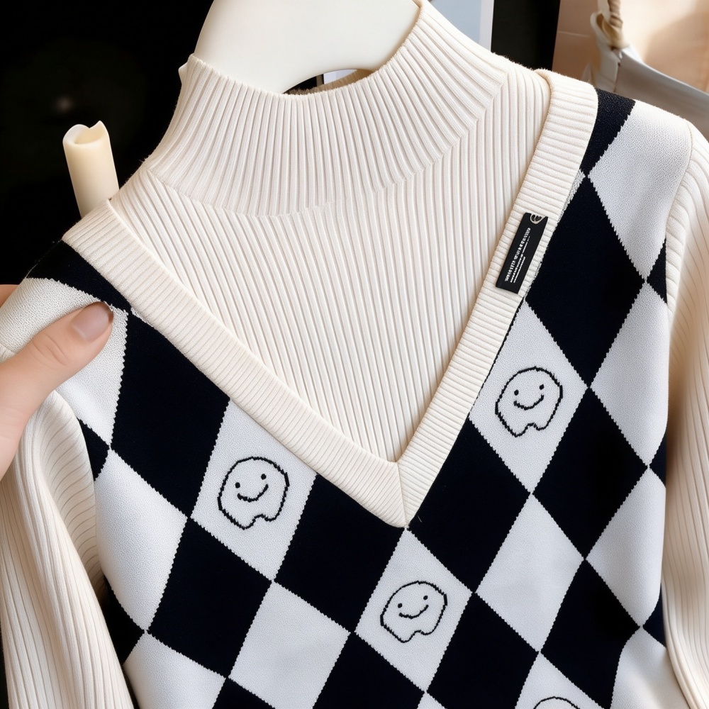 Pseudo-two autumn and winter quilted pattern sweater - Image 3