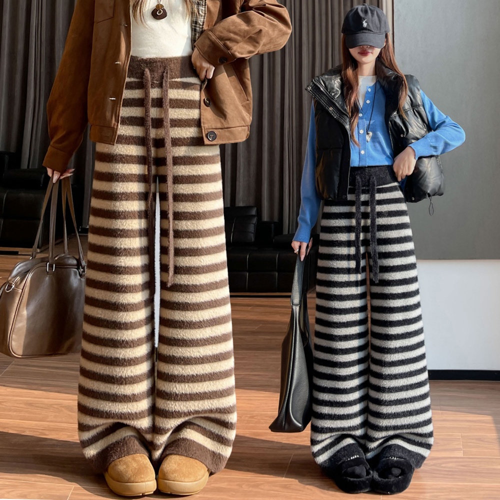 High waist stripe wide leg pants mopping straight pants