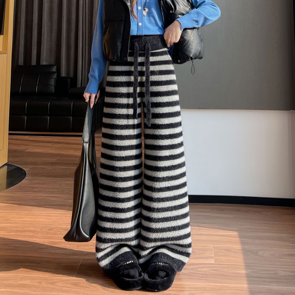 High waist stripe wide leg pants mopping straight pants - Image 3