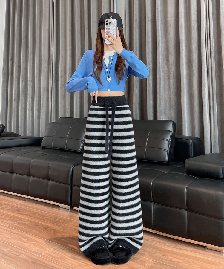 High waist stripe wide leg pants mopping straight pants - Image 5