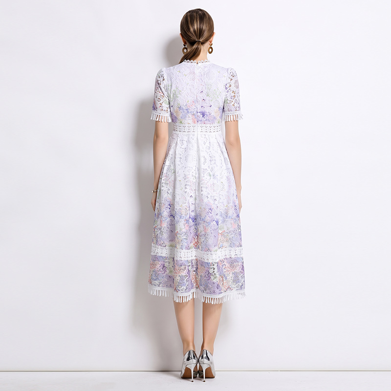 Lace collar lace tassels hollow long fashion slim dress - Image 2