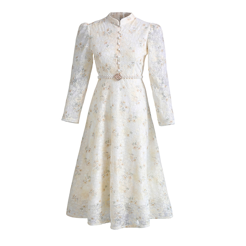 Long jacquard temperament slim lace dress - Image 3