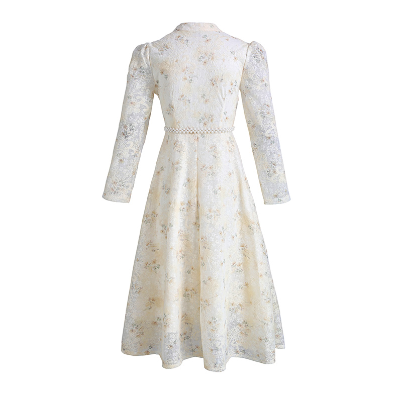 Long jacquard temperament slim lace dress - Image 4