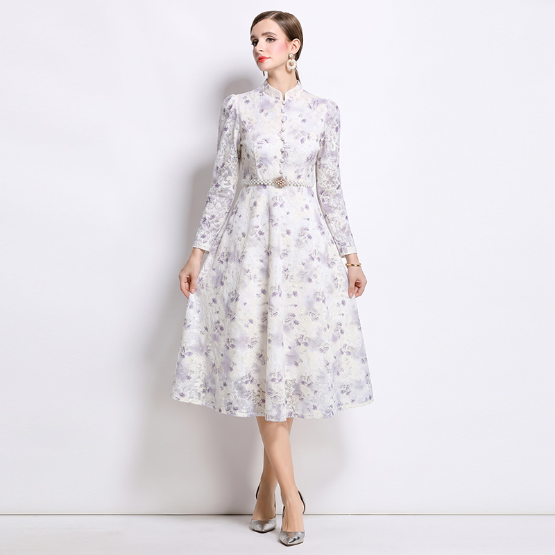 Temperament slim jacquard long lace dress - Image 2