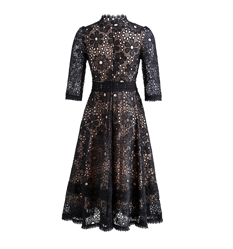 Hollow slim long short sleeve lace dress - Image 4
