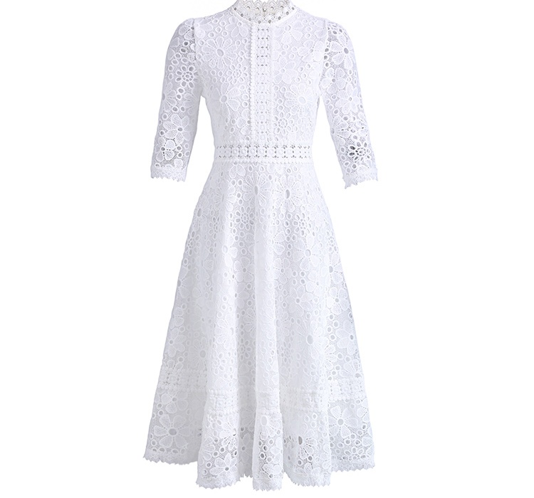 Hollow slim long short sleeve lace dress - Image 6