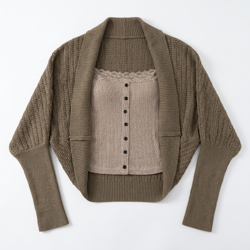 Outside the ride cardigan bat sleeve sweater 2pcs set - Image 2