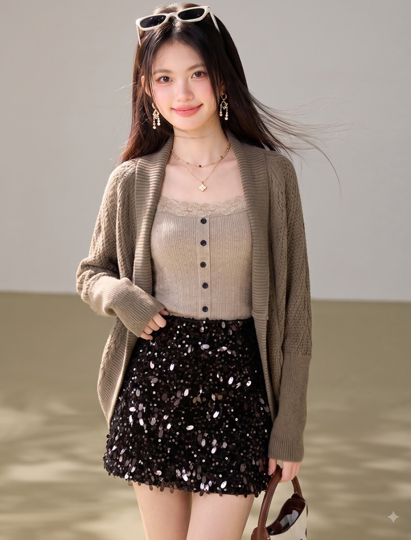 Outside the ride cardigan bat sleeve sweater 2pcs set - Image 4