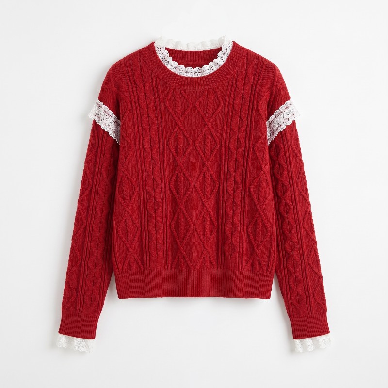 Lovely retro diamond sweet style splice sweater for women - Image 2