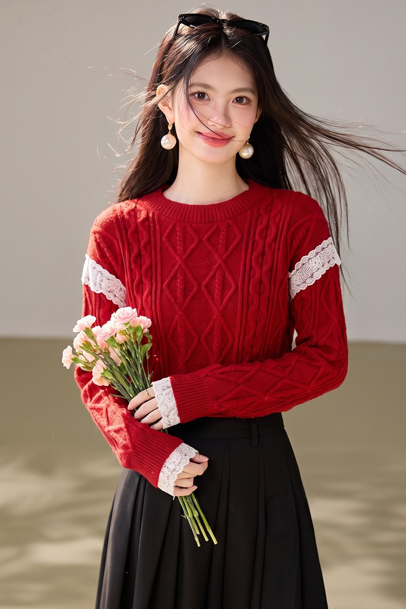 Lovely retro diamond sweet style splice sweater for women - Image 3