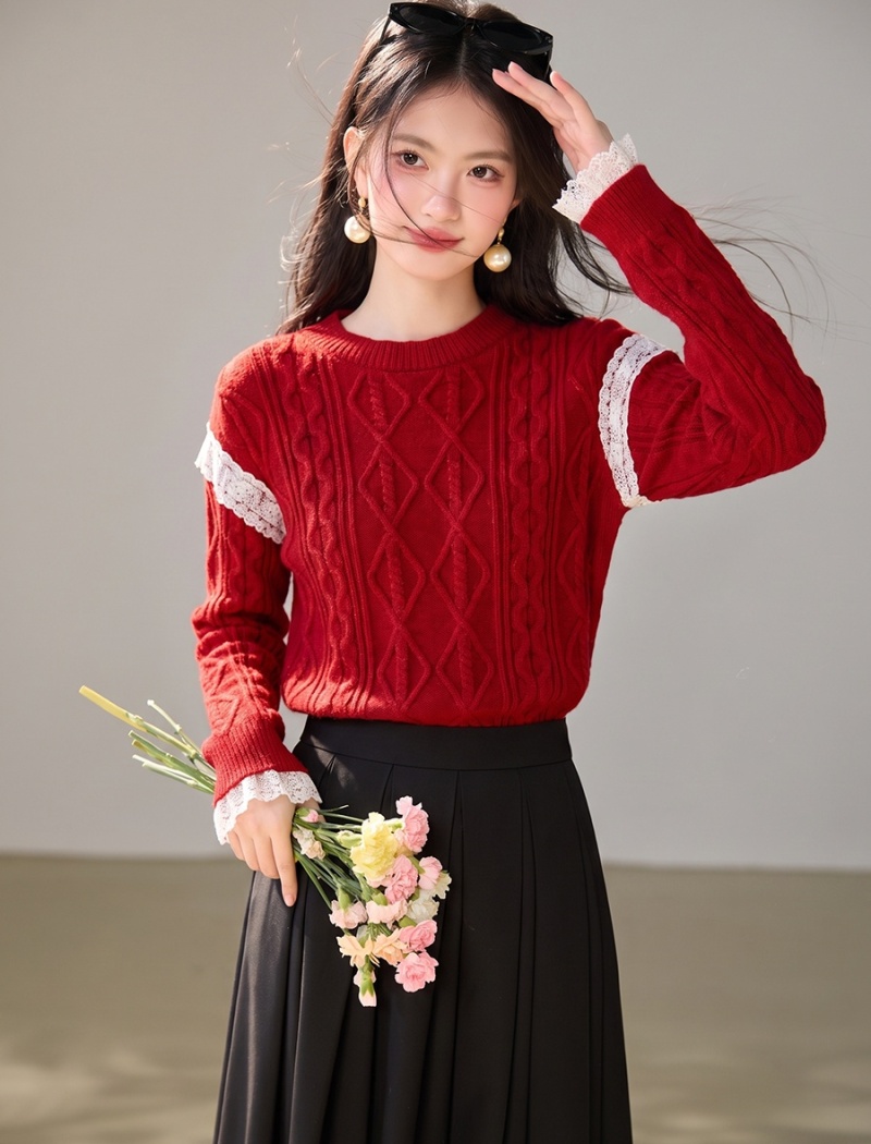 Lovely retro diamond sweet style splice sweater for women - Image 4