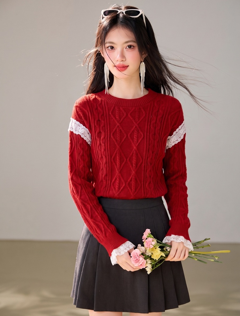 Lovely retro diamond sweet style splice sweater for women - Image 5