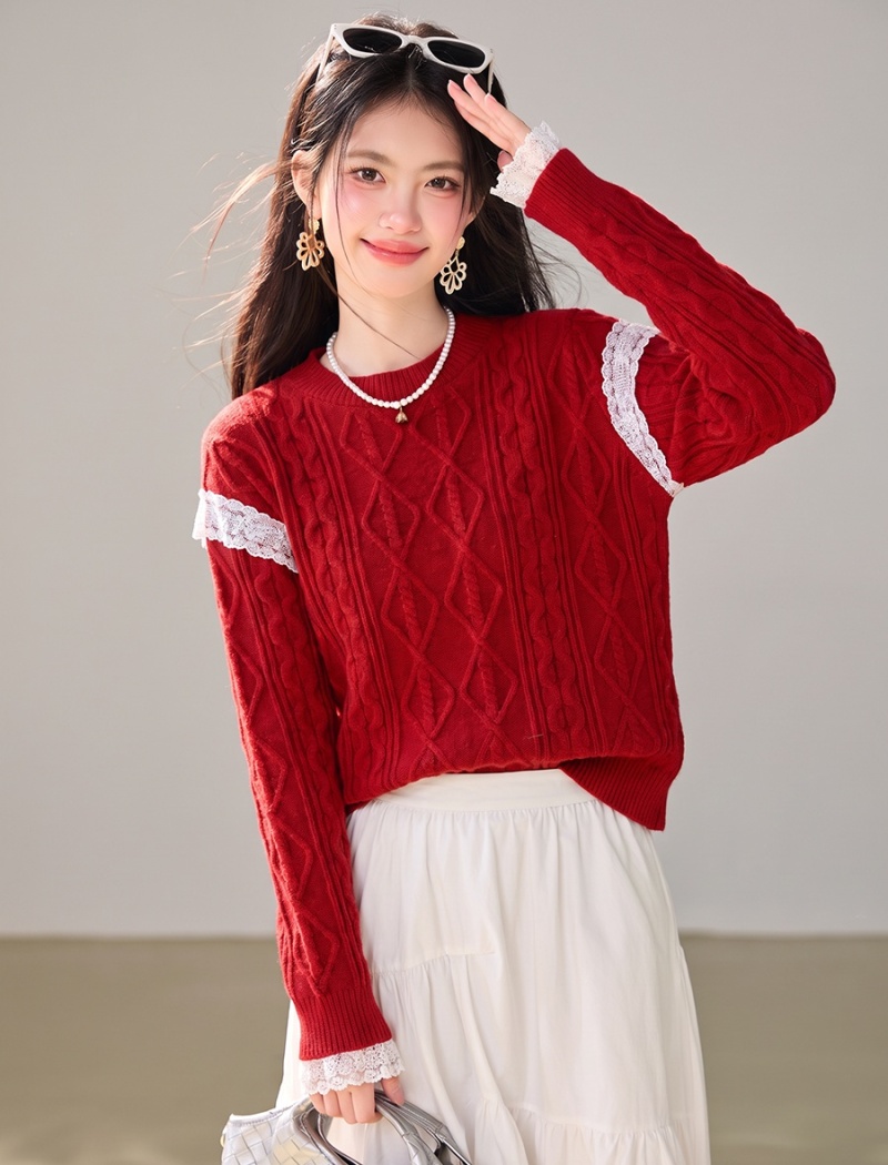 Lovely retro diamond sweet style splice sweater for women - Image 6