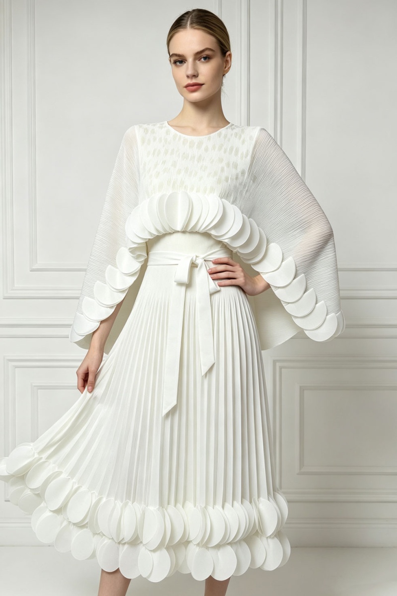 Sleeveless pinched waist long dress lotus leaf edges dress - Image 2