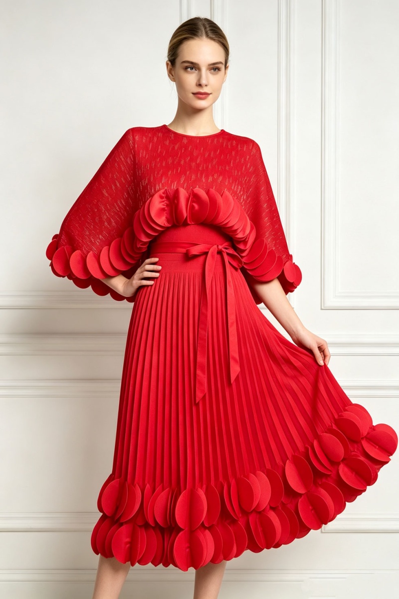 Sleeveless pinched waist long dress lotus leaf edges dress - Image 3