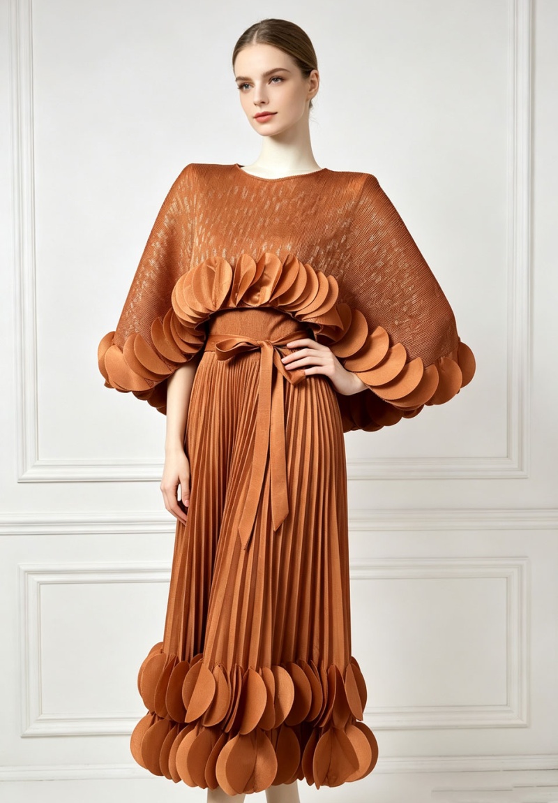 Sleeveless pinched waist long dress lotus leaf edges dress - Image 4