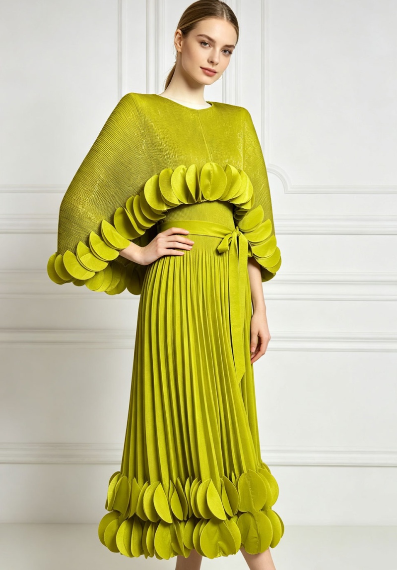 Sleeveless pinched waist long dress lotus leaf edges dress - Image 6