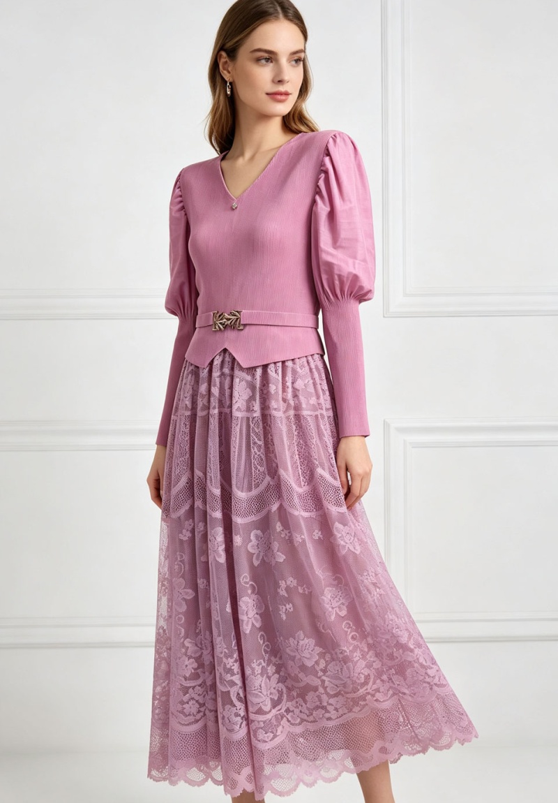 Lantern sleeve long dress pinched waist dress for women - Image 4