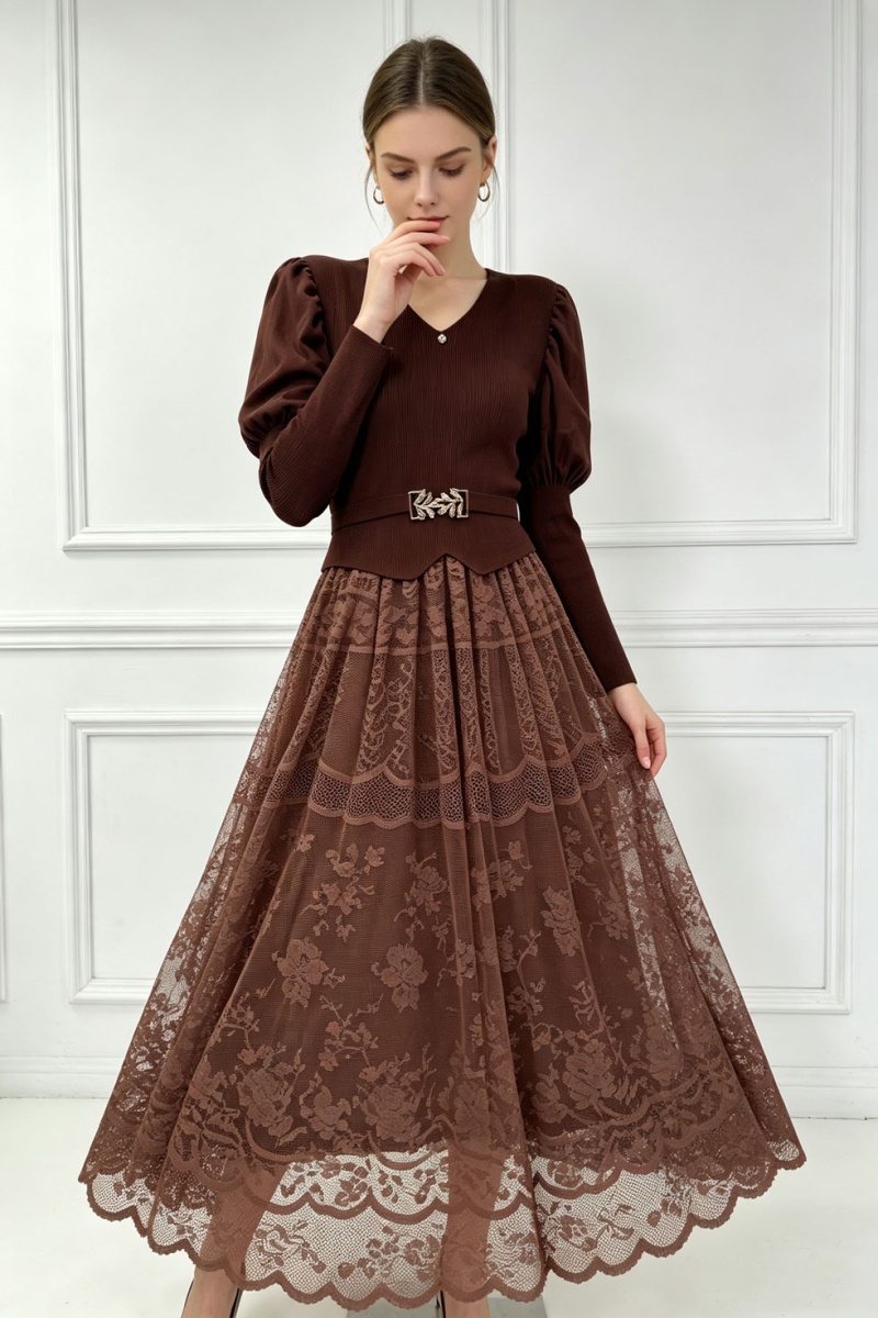 Lantern sleeve long dress pinched waist dress for women - Image 6